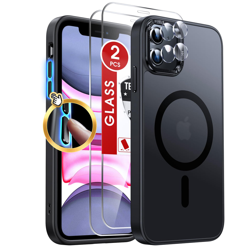 LeYi for iPhone-11 Phone Case with Screen Protector X2 + Camera Cover X2, Compatible with MagSafe Magnetic Funda para i Phone 11case Military Grade Protective Women Men Cases ipone 11, Black