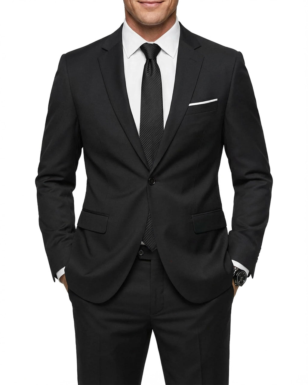 MY'S Men's 2 Piece Suit with Tie, One Button Slim Fit Solid Jacket and Pants Set, Suits for Men Party Prom Wedding & Business, Black