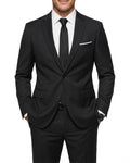 MY'S Men's 2 Piece Suit with Tie, One Button Slim Fit Solid Jacket and Pants Set, Suits for Men Party Prom Wedding & Business, Black