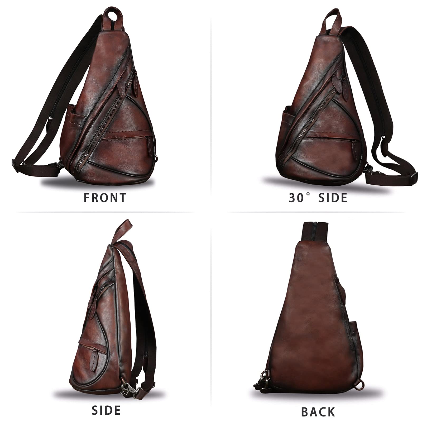 IVTG Genuine Leather Sling Bag for Men and Women Vintage Sling Backpack Shoulder Crossbody Bag Chest Bag for Ipad (LightCoffee)