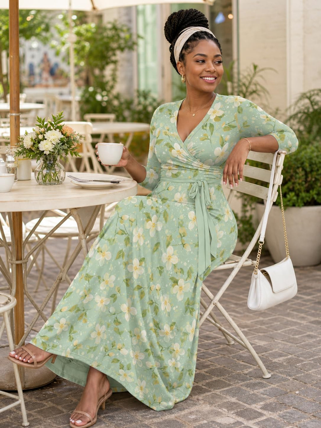 PinkPatty Plus Size Maxi Dress for Women Casual V Neck 3/4 Sleeve Boho Printed Long Dress with Pockets (Floral21 2XL)