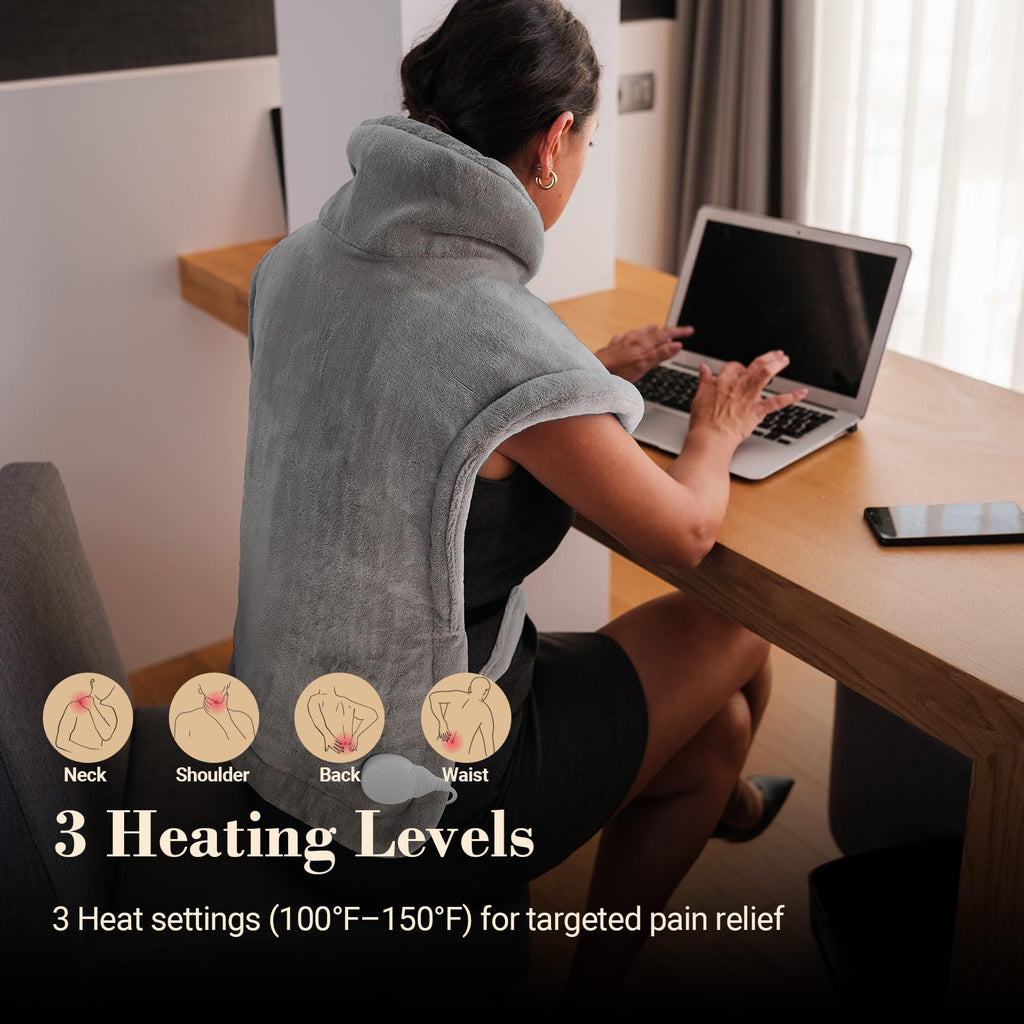 Comfier Large Heating Pad for Back, FSA Eligible HSA, Soft Flannel Fast Heating Pads for Neck and Shoulders, Electric Heated Wrap, 3 Heat Levels & 90-Mins Auto Shut Off, Gifts for Mom Dad Women Men