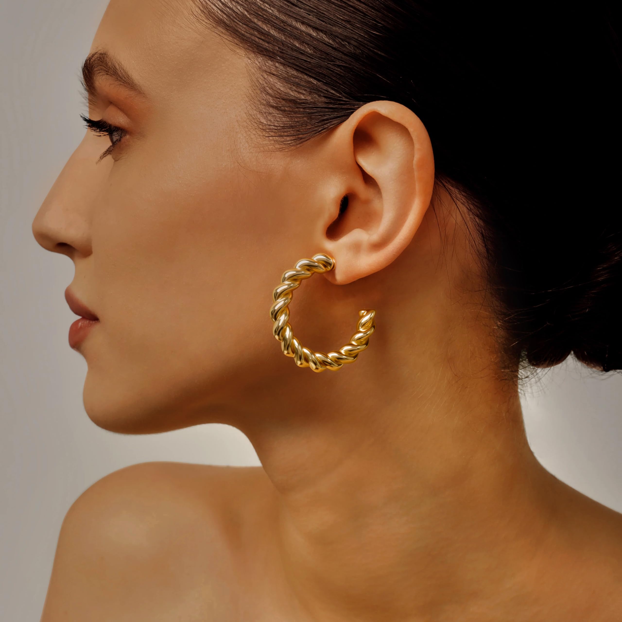 12 Pairs Chunky Gold Hoop Earrings for Women Trendy, Gold Plated Lightweight Classics Hypoallergenic Stack, Thick Open Twisted Huggie Hoops Earring Set