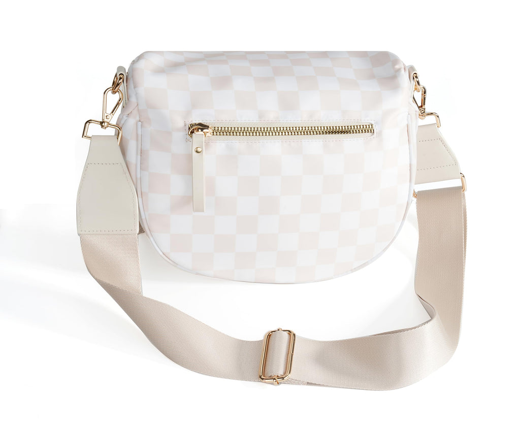 Spacious Checkered Nylon Crossbody Bag Bum Bag Checkered Handbags Wallets for Women (beige checkered)