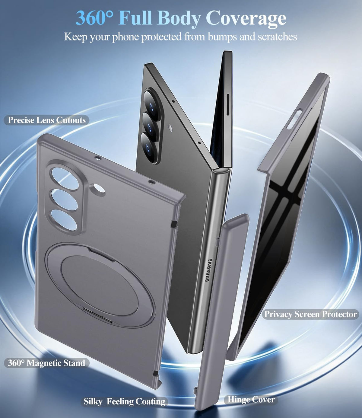 for Z Fold 8 Ultra Case, Built-in Privacy Screen & Hinge Protection, Gray