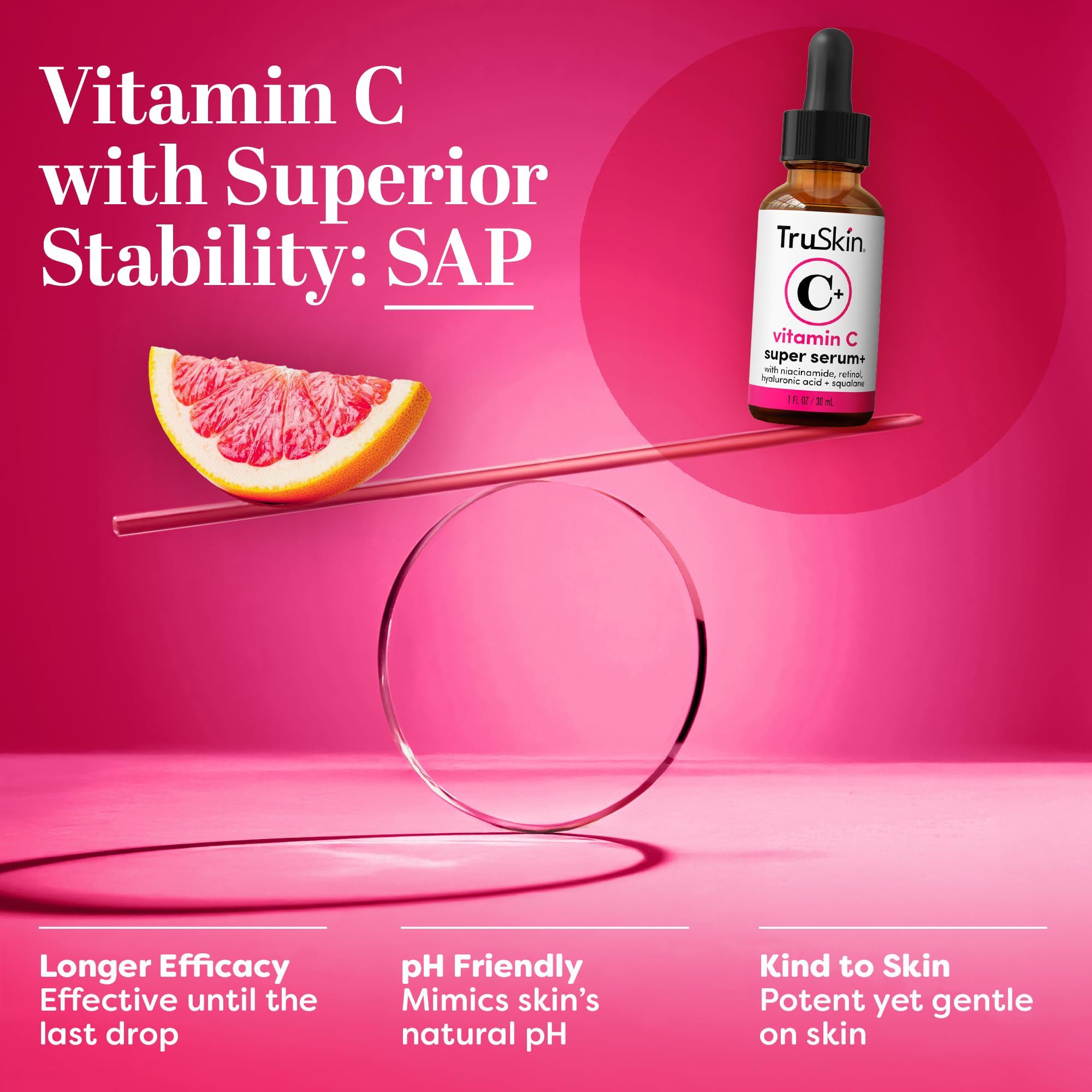 TruSkin Vitamin C Super Serum for Face - Five Skin Benefits in One Serum with Vitamin C, Retinol, Niacinamide, Hyaluronic Acid & Squalane - Brighten, Firm & Smooth the Look of Skin, 1 Fl Oz