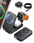 INIU 3 in 1 Foldable Wireless Charging Station, Original Qi2 Certified 15W Fast Mag-Safe Charger Stand for iPhone 17 16 15 14 13 12, Apple Watch, AirPods, Ideal for Travel Office Desk Accessories