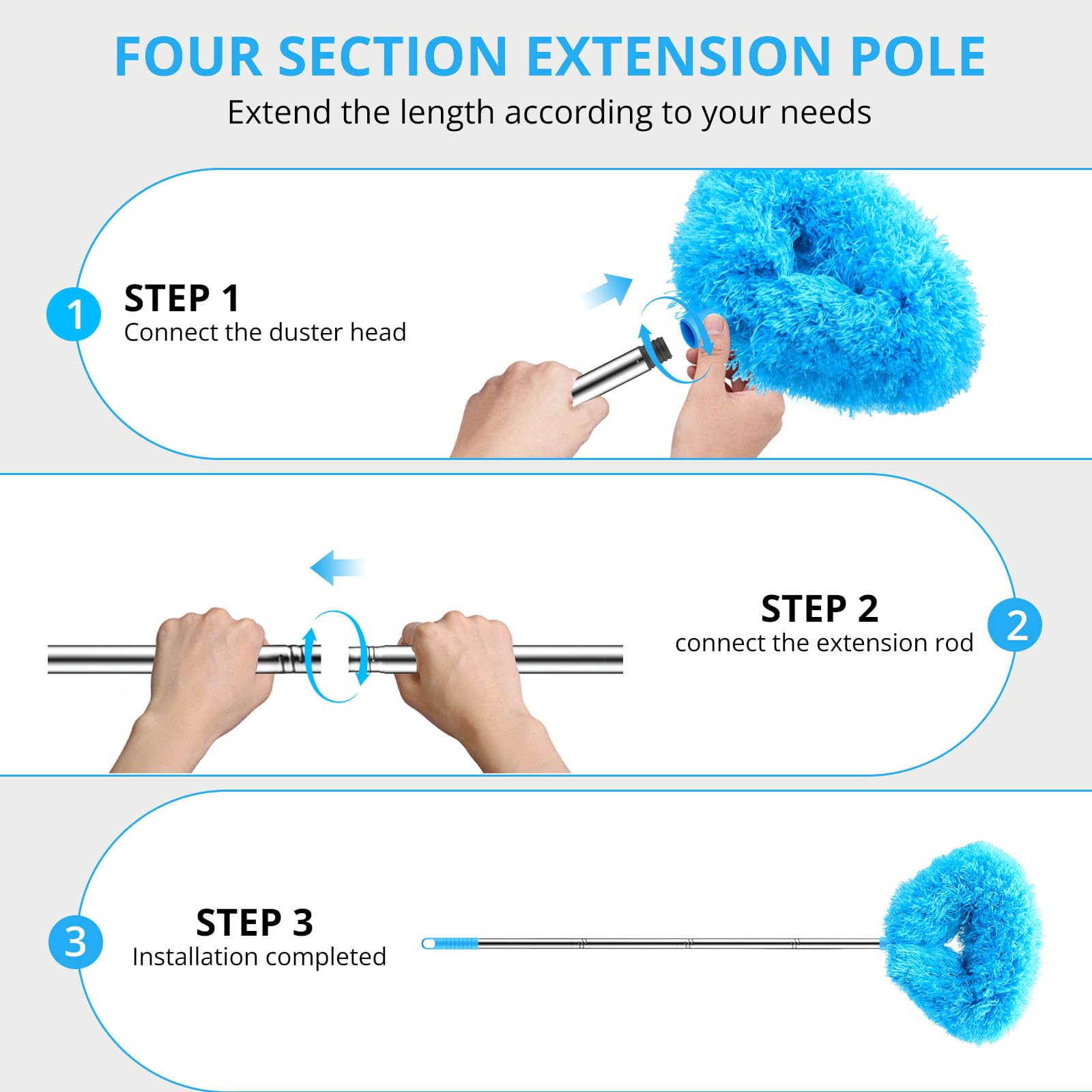 SetSail Ceiling Fan Cleaner Duster, Microfiber Ceiling Fan Duster with Extension Pole 13 to 47 Inch Washable Ceiling Fan Blade Dusters for Cleaning