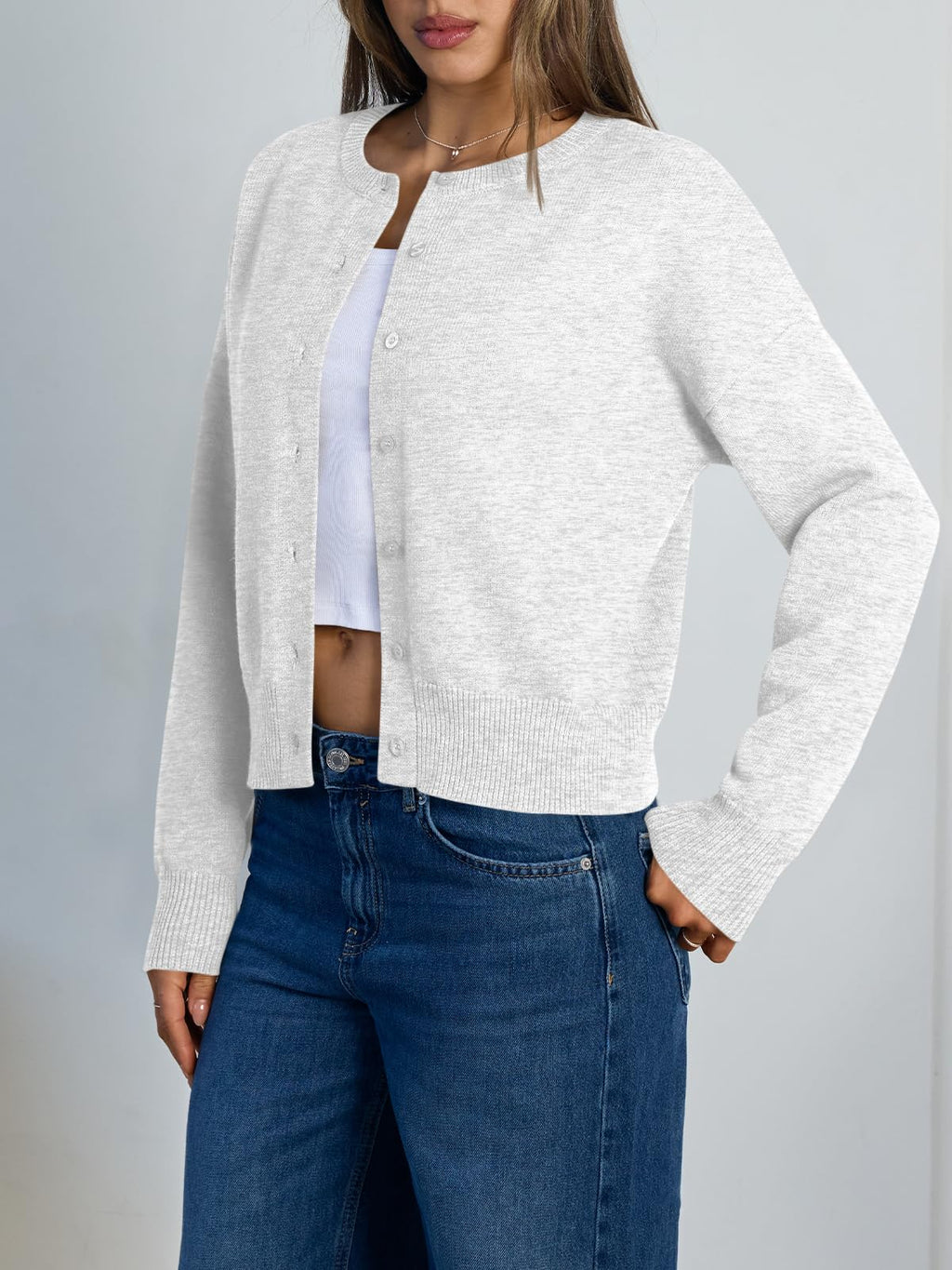 Trendy Queen Cropped Cardigan Sweaters for Women Lightweight Y2k Fall Outfits Spring Fashion Clothes 2026 Grey M