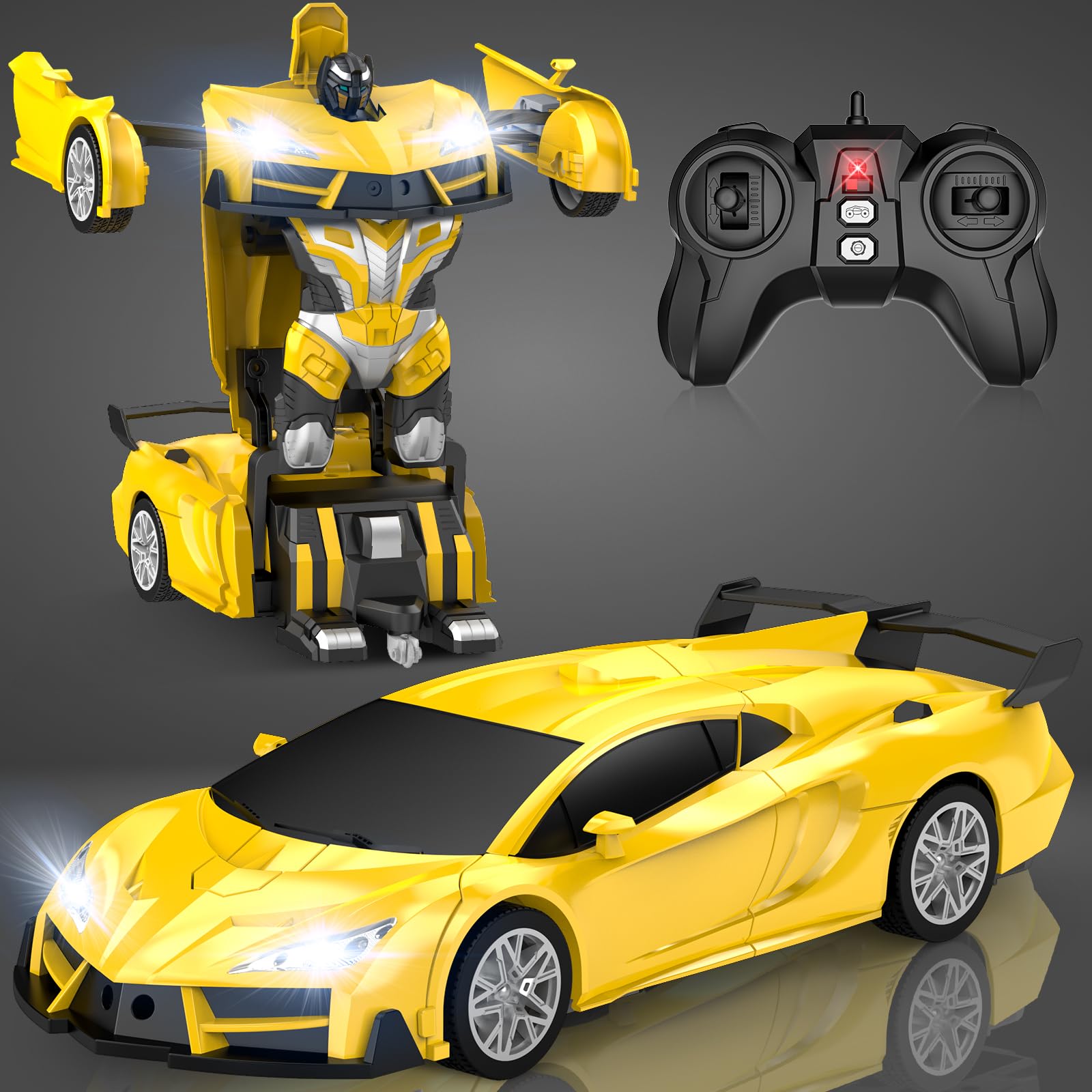 Qumcou Transform Remote Control Car, RC Cars for Boys Age 3-5 6-8, One-Button Transform Toy Cars, 2.4GHz, 360° Spin, 1:16 Scale, Flashing Headlight,3-8 Year Old Grandkids Christmas Birthday Gifts