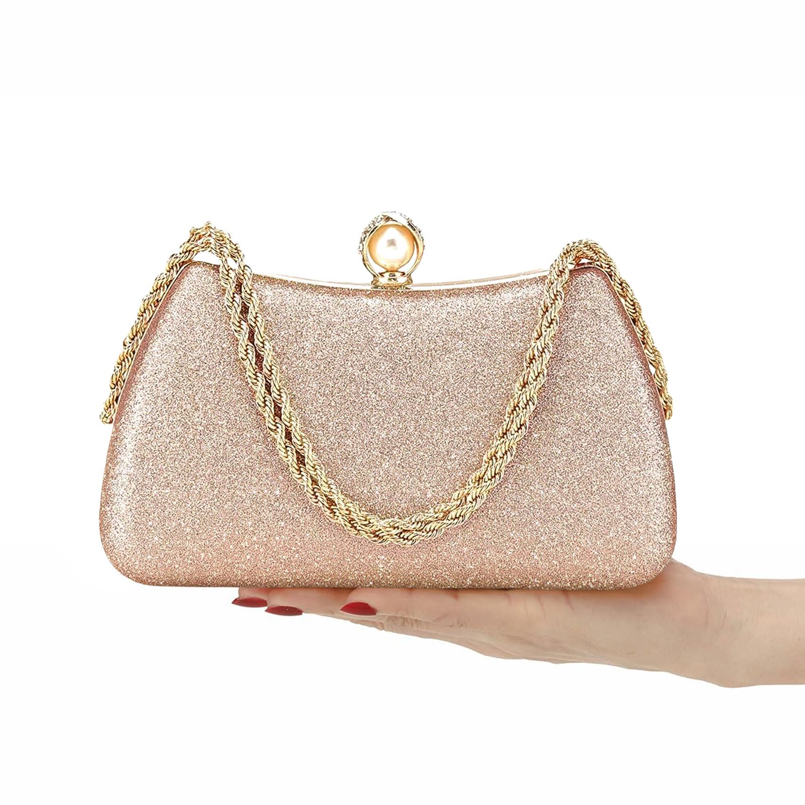 YYW Clutch Purses for Women Formal, Evening Handbags Evening Clutch Vintage Purses Handbags with Detachable Chain for Wedding Bridal (A black)