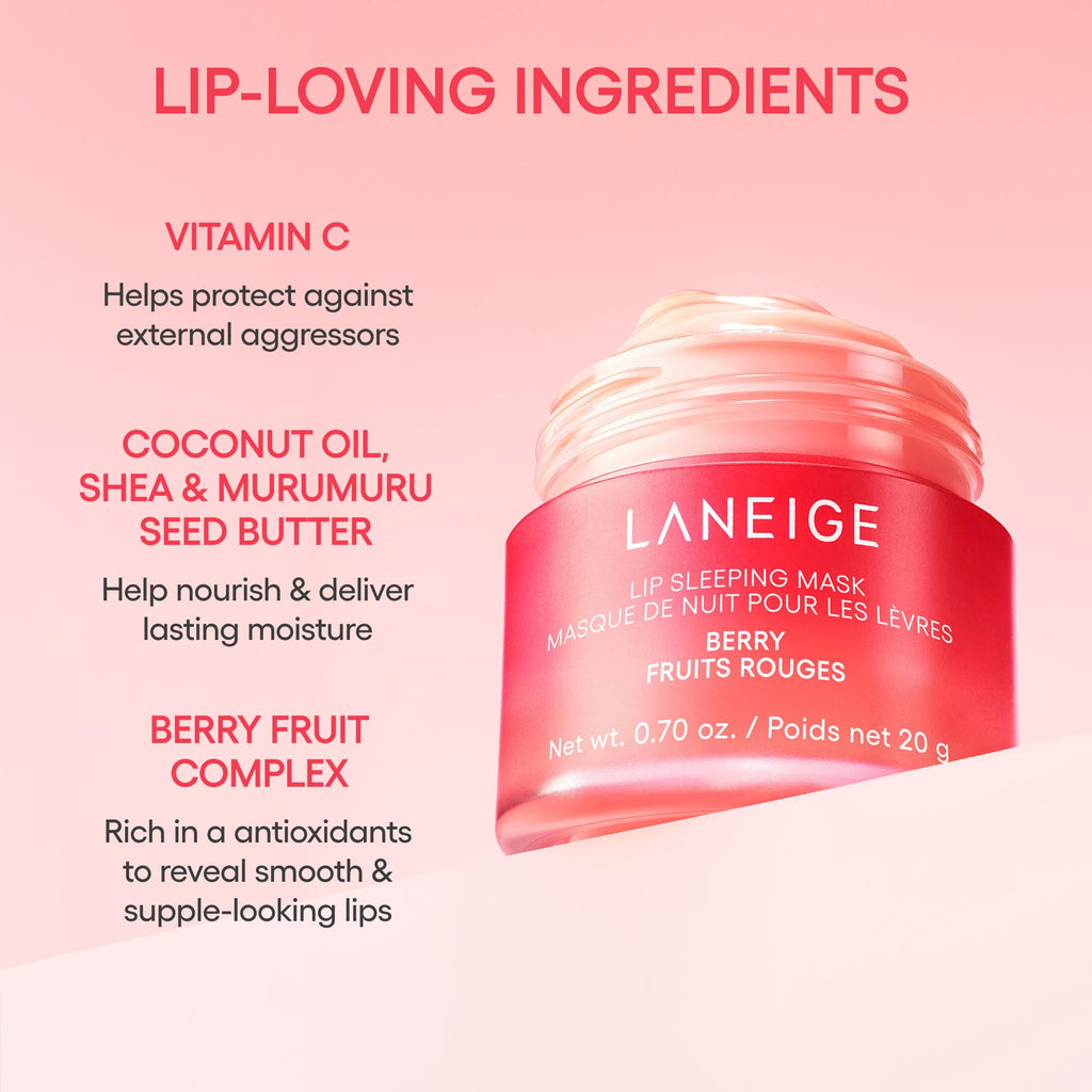 LANEIGE Lip Sleeping Mask: Hydrating & Nourishing Korean Overnight Lip Treatment Mask with Shea Butter, Vitamin C & Murumuru, For Flaky, Dry Lips | Korean Skin Care, Lemon Sorbet & Lip Topper