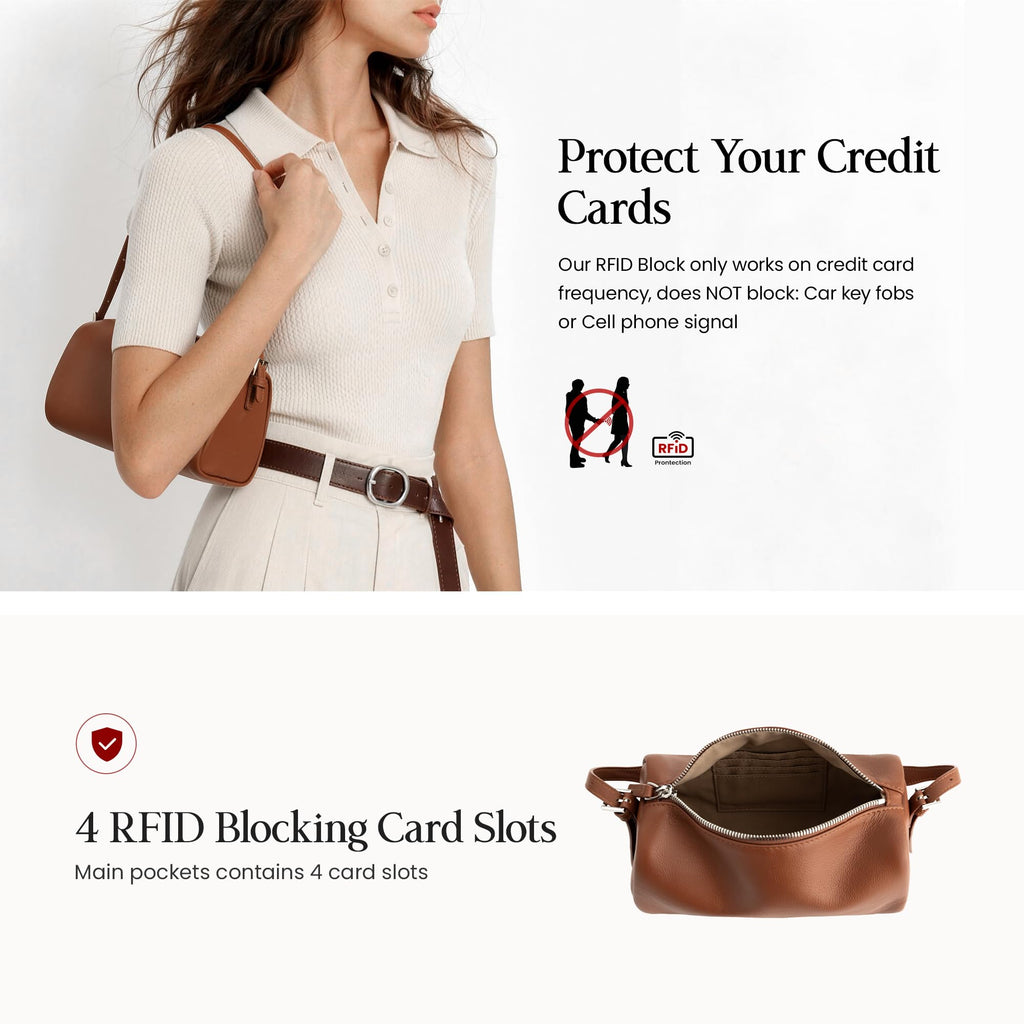 befen Brown Leather Crossbody Bag for Women, Small Genuine Leather Hobo Purse, Soft Top Grain Leather Barrel Bag with RFID Card Slots