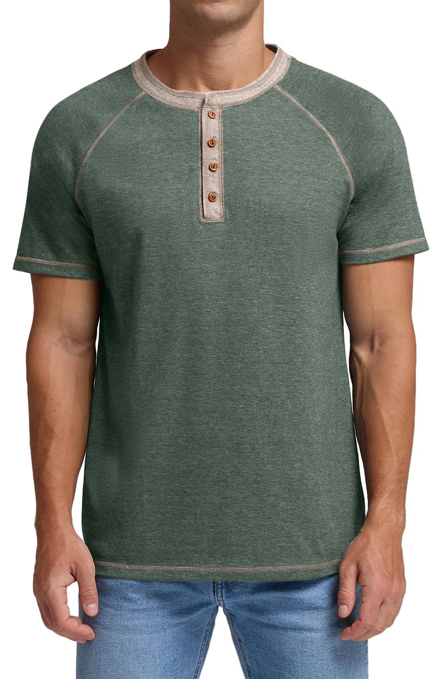 Sailwind Mens Henley Short Sleeve T-Shirt Cotton Casual Shirt Green