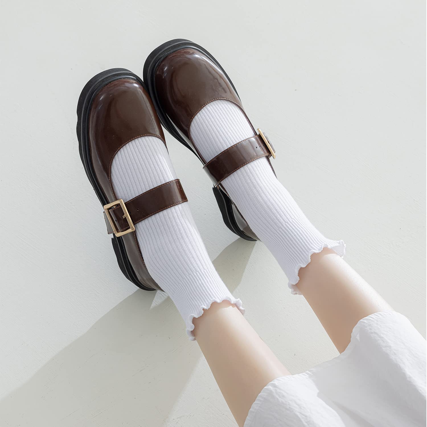 Mcool Mary Women's Ruffle Socks,Turn-Cuff Casual Cute Warm Cotton Knit Lettuce Low Cut Frilly White Ankle Socks for Women 6 Pack