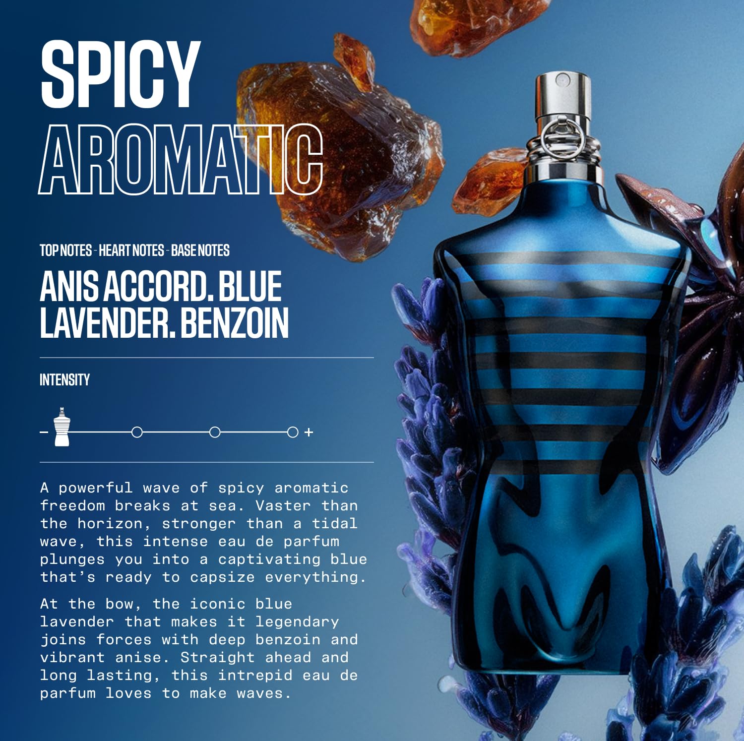 Jean Paul Gaultier Le Male In Blue Eau de Parfum for Men - Long Lasting Spicy Aromatic Men's Cologne with Blue Lavender, Anise & Benzoin - Limited Edition Designer Spray, 4.2 oz