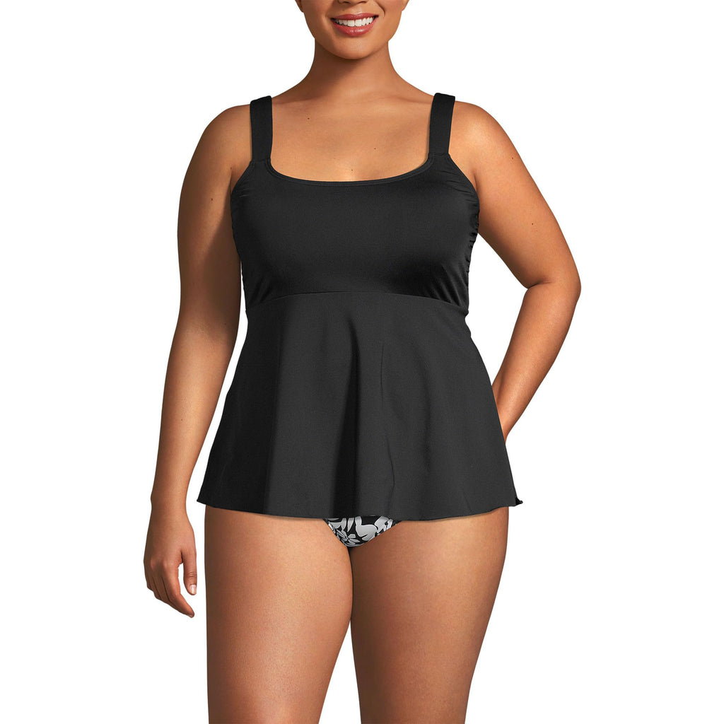 Lands' End Womens Chlorine Resistant Flutter Scoopneck Tankini Top Black DDD-Cup X-Small