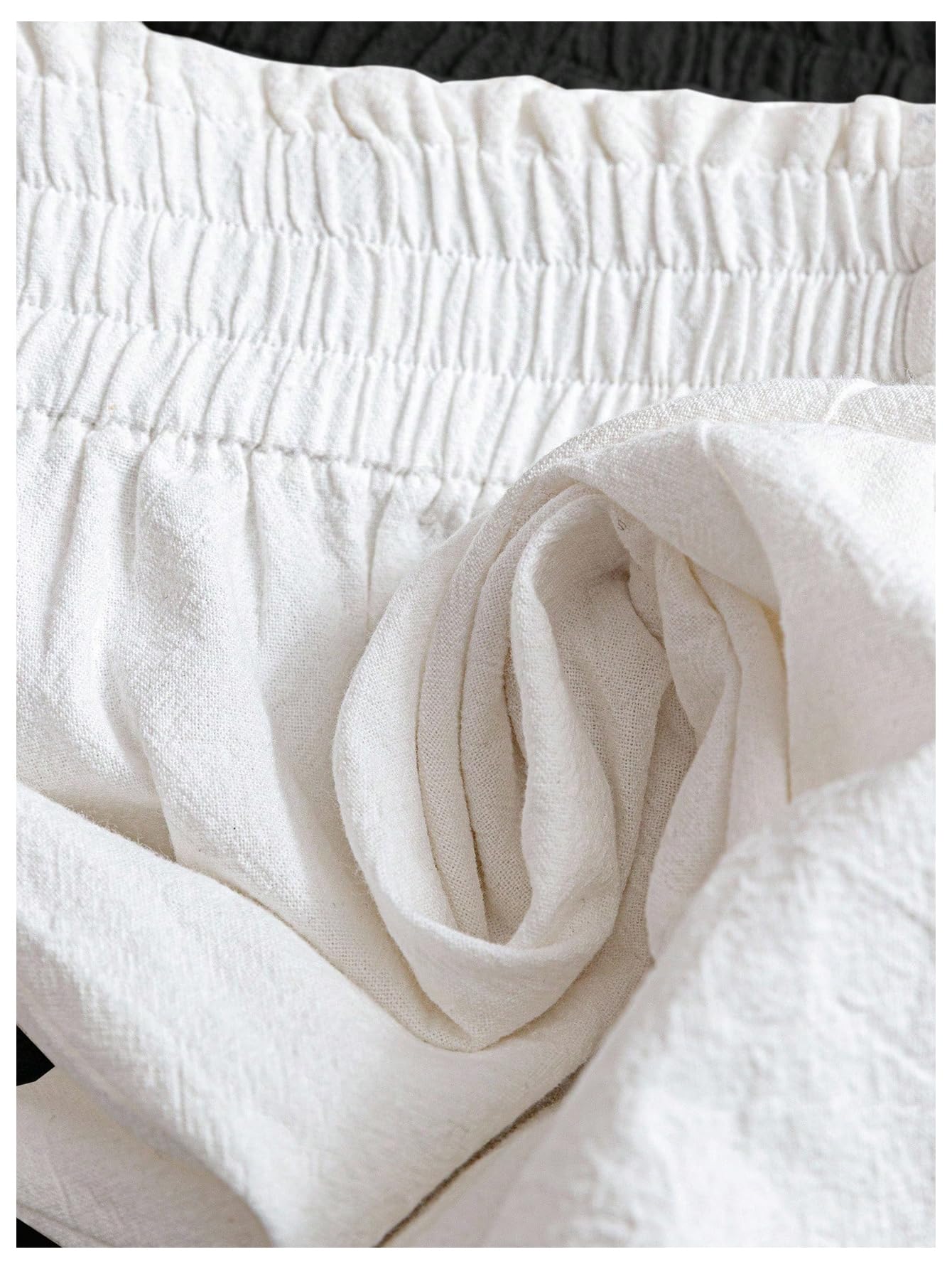 WDIRARA Women's 3 Pack Linen Shorts Elastic Waist Comfy Soft Lounge Shorts Black and White Large