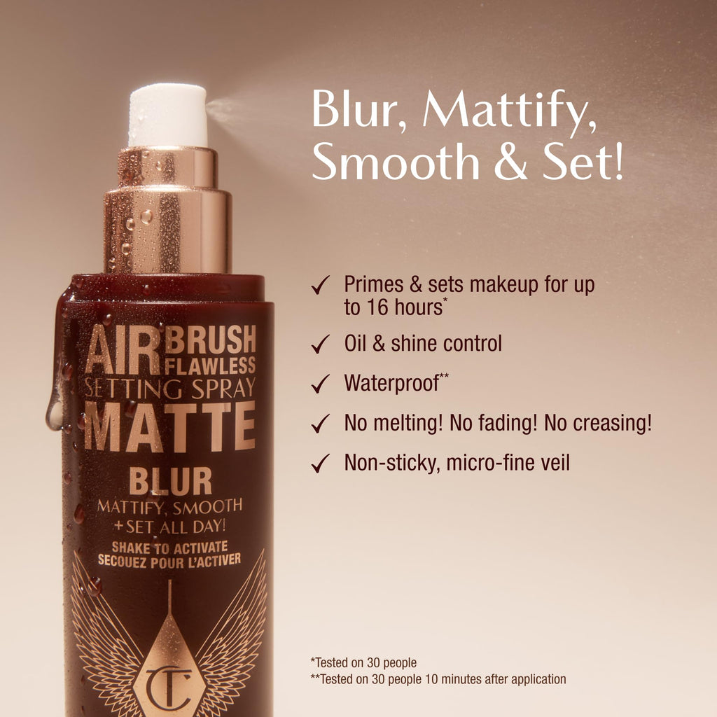 Charlotte Tilbury Airbrush Flawless Matte Setting Spray – Ulta-Fine Mist to Prime & Set Makeup Up to 16Hr – Oil and Shine Control with Blurring Matte Finish, Humidity & Waterproof
