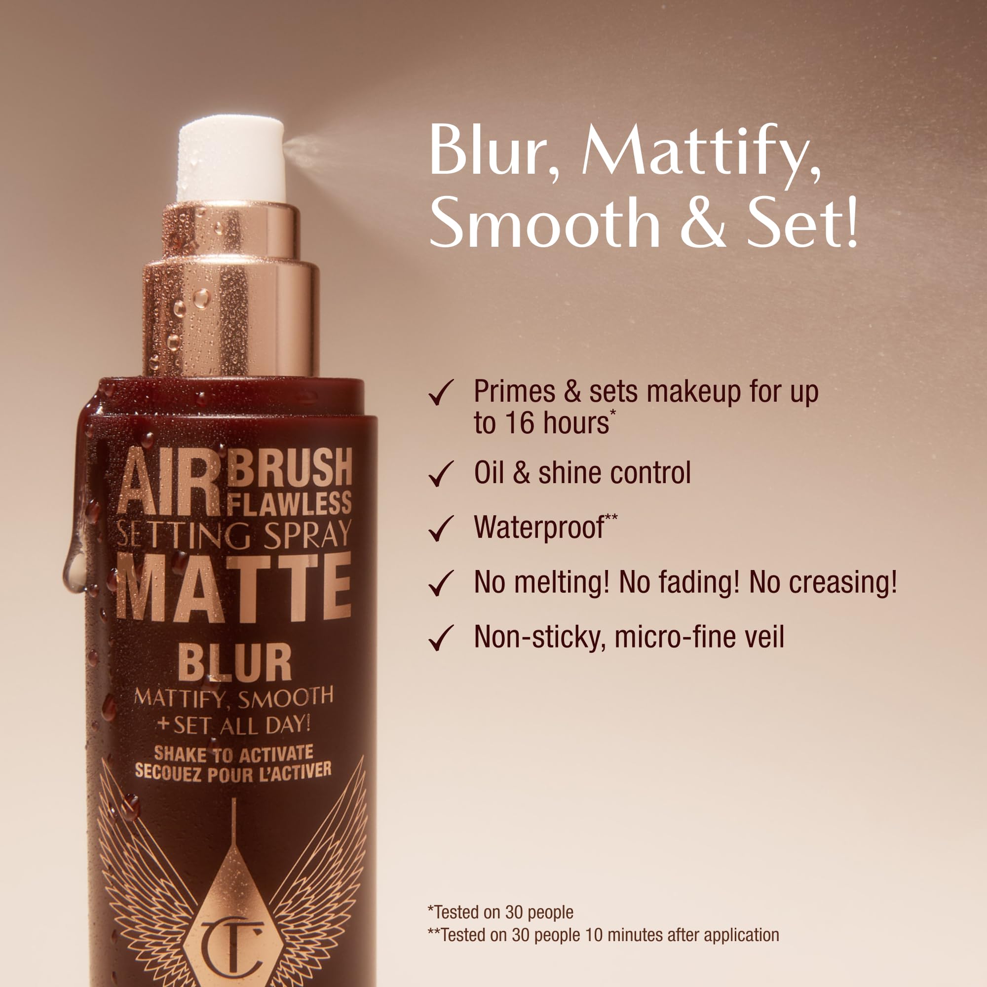Charlotte Tilbury Airbrush Flawless Matte Setting Spray – Ulta-Fine Mist to Prime & Set Makeup Up to 16Hr – Oil and Shine Control with Blurring Matte Finish, Humidity & Waterproof