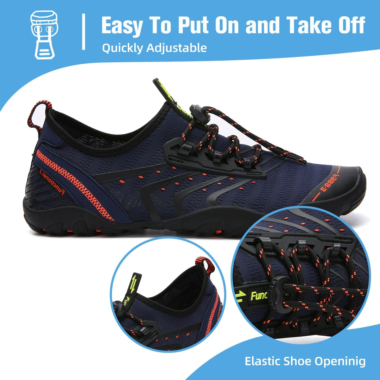 Mishansha Water Shoes for Women Men, Quick-Dry Barefoot Swim Shoes with Drainage Holes, Lightweight Aqua Shoe for Beach Pool River Boating Yoga Walking 11.5 Women/10 Men Dark Blue