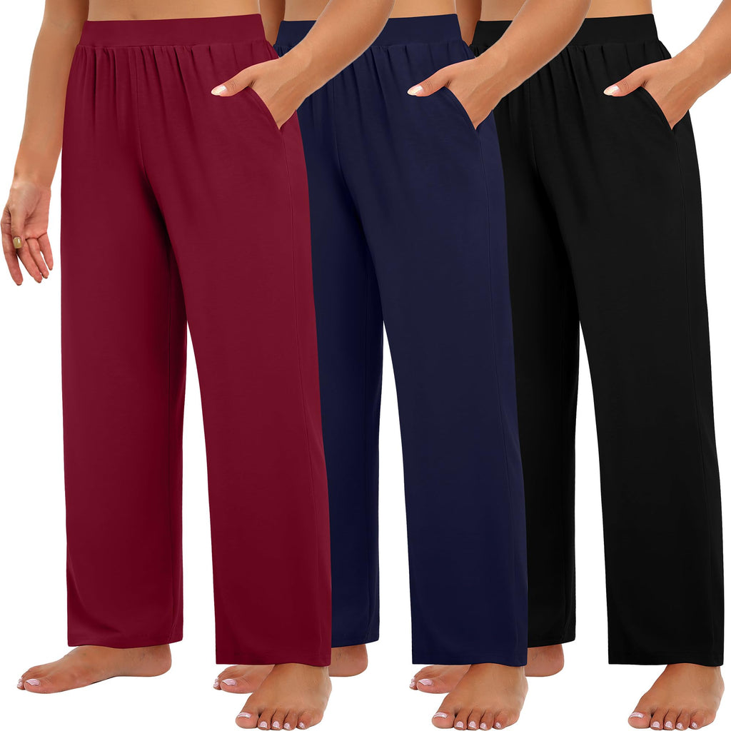 Huukeay 3 Pack Women's Plus Size Wide Leg Sweatpants, 3-Color, X-Large