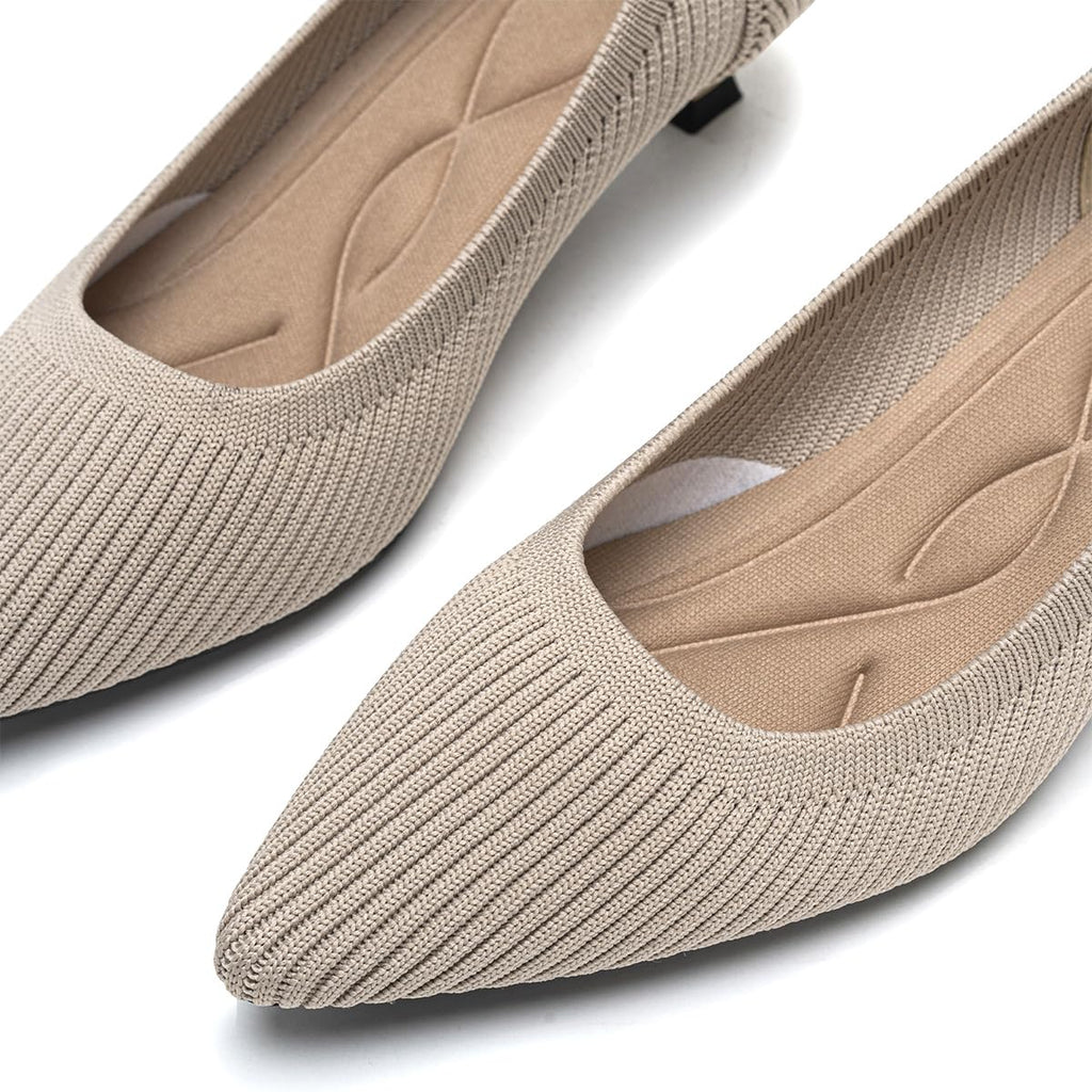 AHZEHRSE Women's Pointed Toe Dress Shoes for Women Knit Kitten Heel Shoes Prom Wedding Party Office Work Formal Pumps Heels Apricot