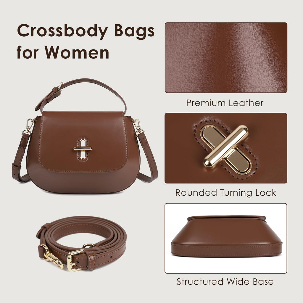 MoreFarther Genuine Leather Crossbody Bags for Women, Structured Handbags Leather Crossbody Purse(Coffee)
