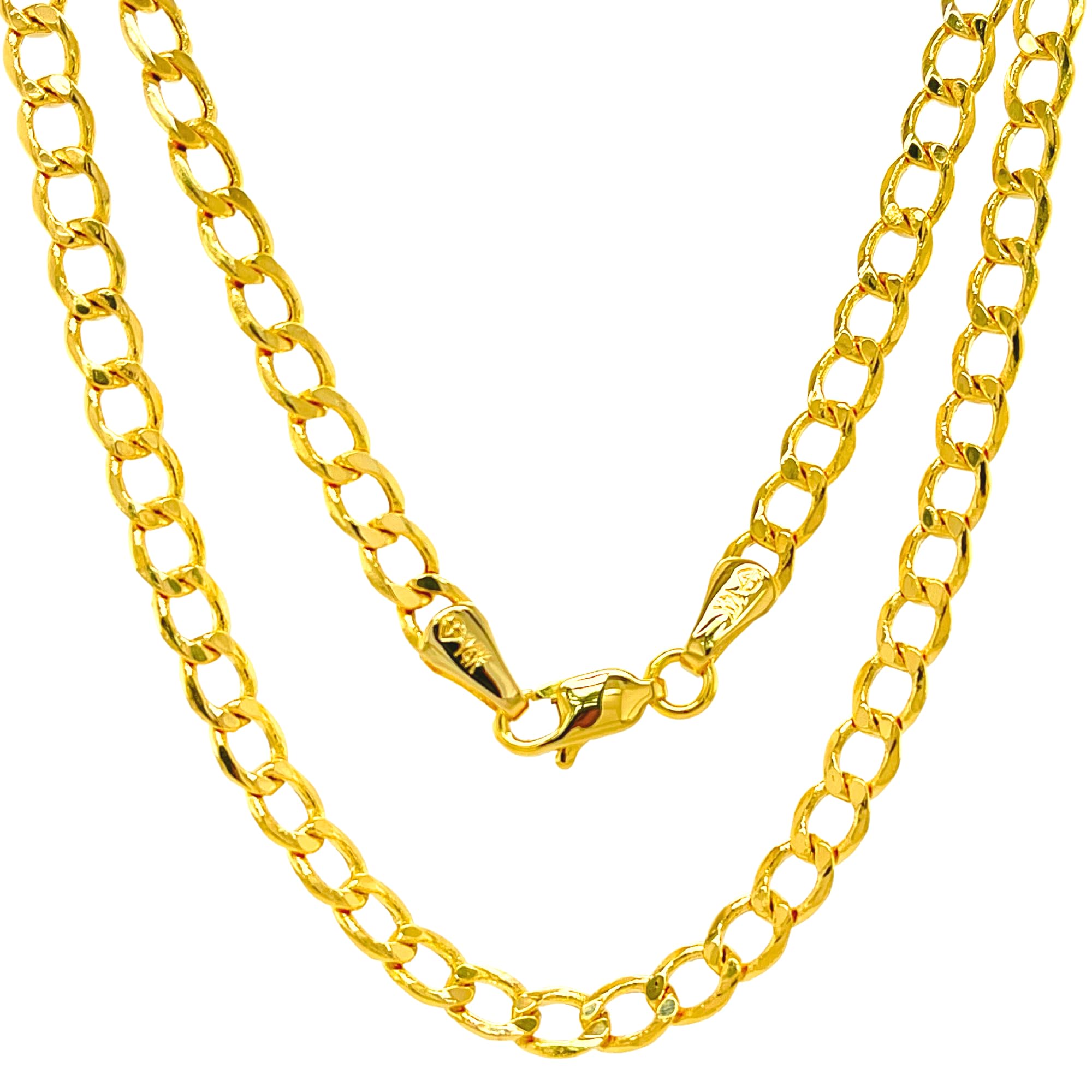 JEWELHEART 14K Gold Cuban Link Chain Men - 2.3mm Diamond Cut Open Link Thick Cuban Curb Chain - Yellow Real Gold Chain Necklace For Women with Lobster Clasp 16"