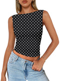 Trendy Queen Women Going Out Summer Tank Tops Spring Casual Basic Cute 2026 Sleeveless Shirt Vacation Fashion Outfit Clothes BlackDots M