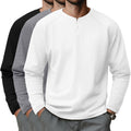 Riyiper 3 Pack Men's Big and Tall Henley Shirts Long Sleeve L-5XL Raglan Loose Casual Stretchy Tops Fall Basic Tee(Black, Gray, White,4X-Large)