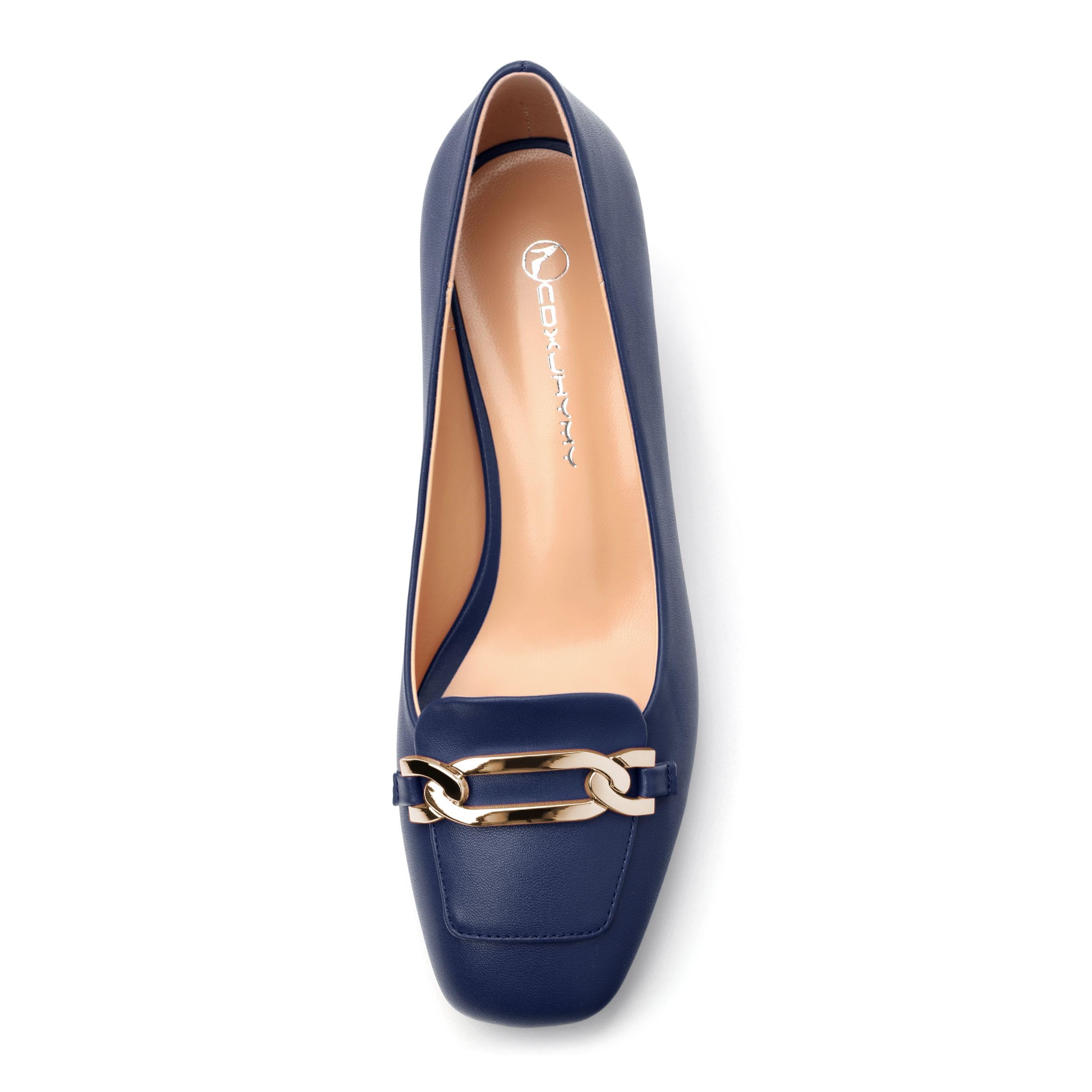 CDXJHYMY Women's Pumps Low Chunky Block Heel Square Toe Slip On Comfortable Dress Shoes for Work Office Casual Navy Blue Matte Size 7.5