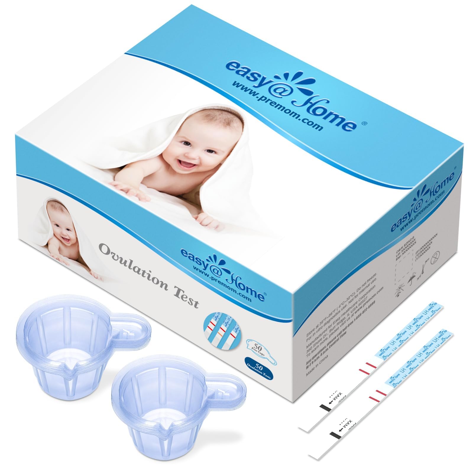 Easy@Home Ovulation Test Predictor Kit : Accurate Fertility Test for Women (Width of 5mm), Fertility Monitor Test Strips, 50 LH Strips with 50 Urine Cups