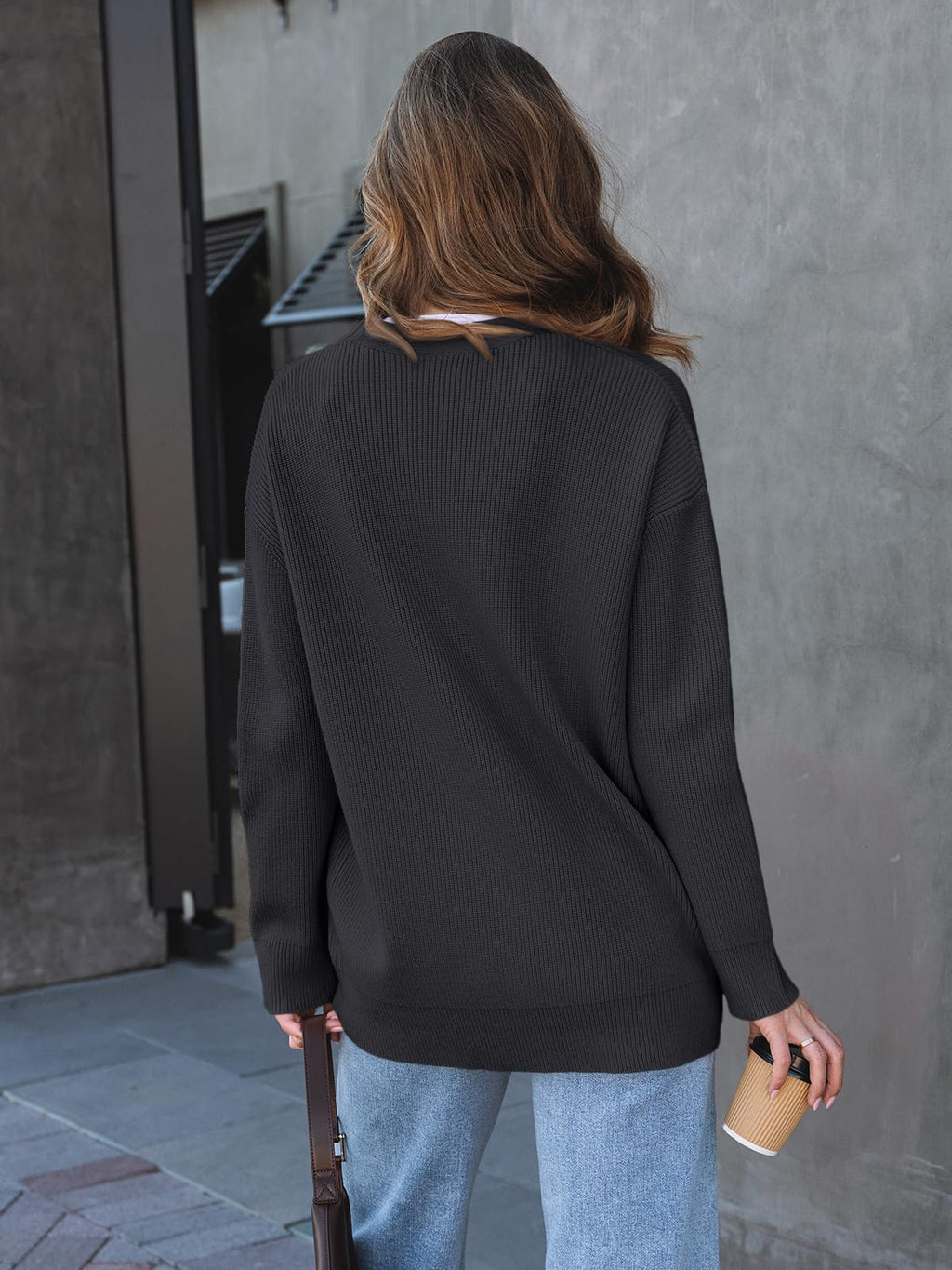 LILLUSORY Women Oversized Cardigan Sweater 2025 Fall Outfits Cloth Fashion V Neck Knit Button Front Casual Trendy Tops Black Small