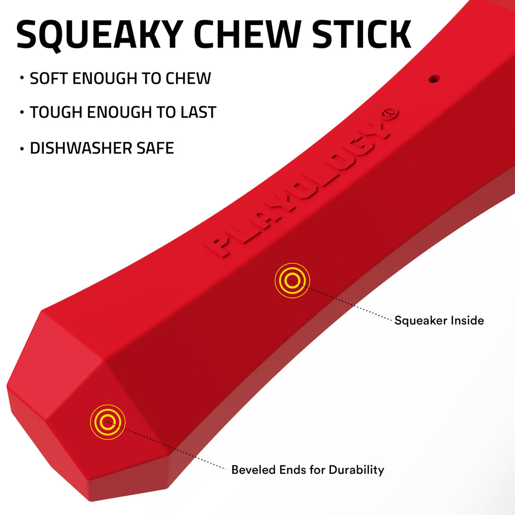 Playology Dog Toys | Squeaky Chew Stick for Large Dogs | Beef Scented Jumbo Fetch Toy | Squeaky Dog Chew Toy