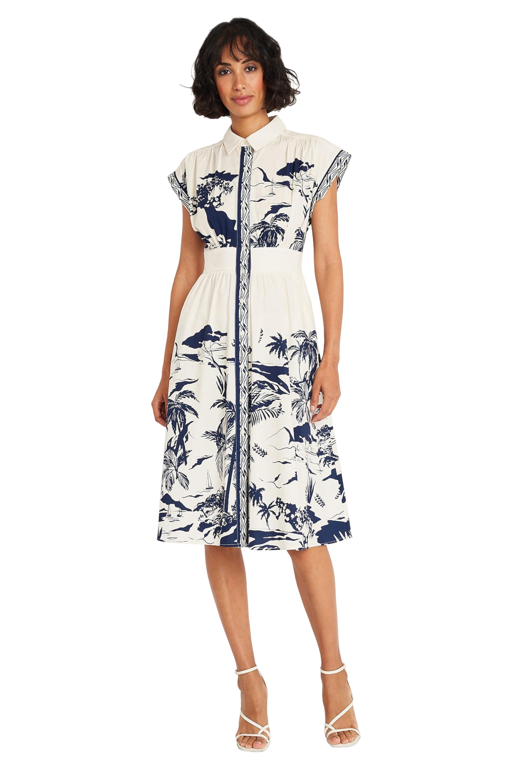 Maggy London Women's Dresses Collared Neck Button Down Dress | Multi Occasion Dresses for Women, Cream/Navy, 0
