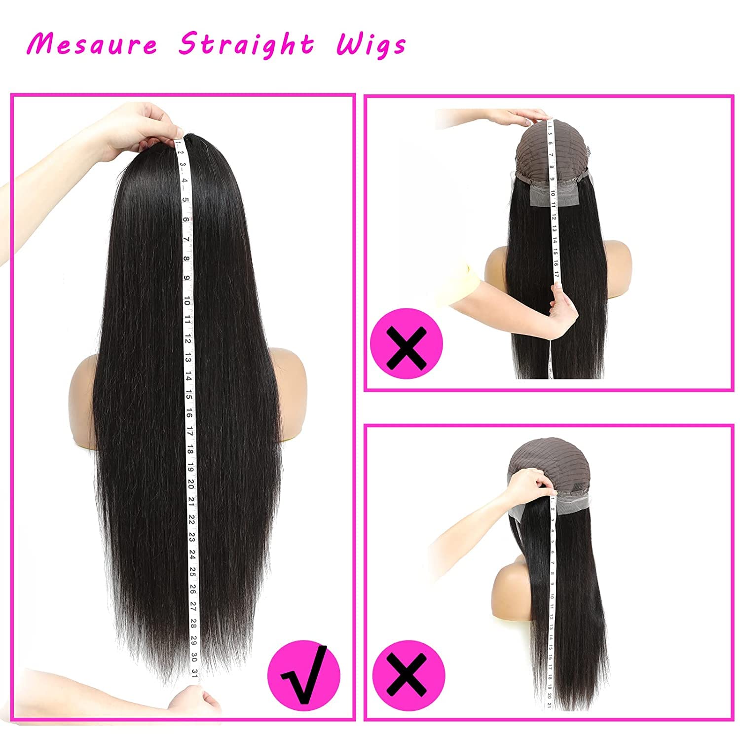 TTSMINS 13x6 Lace Front Wigs Human Hair Pre Plucked 180 Density 24 Inch Straight Lace Front Wigs HD Lace Frontal Wigs for Women Natural Black with Baby Hair Glueless Wigs