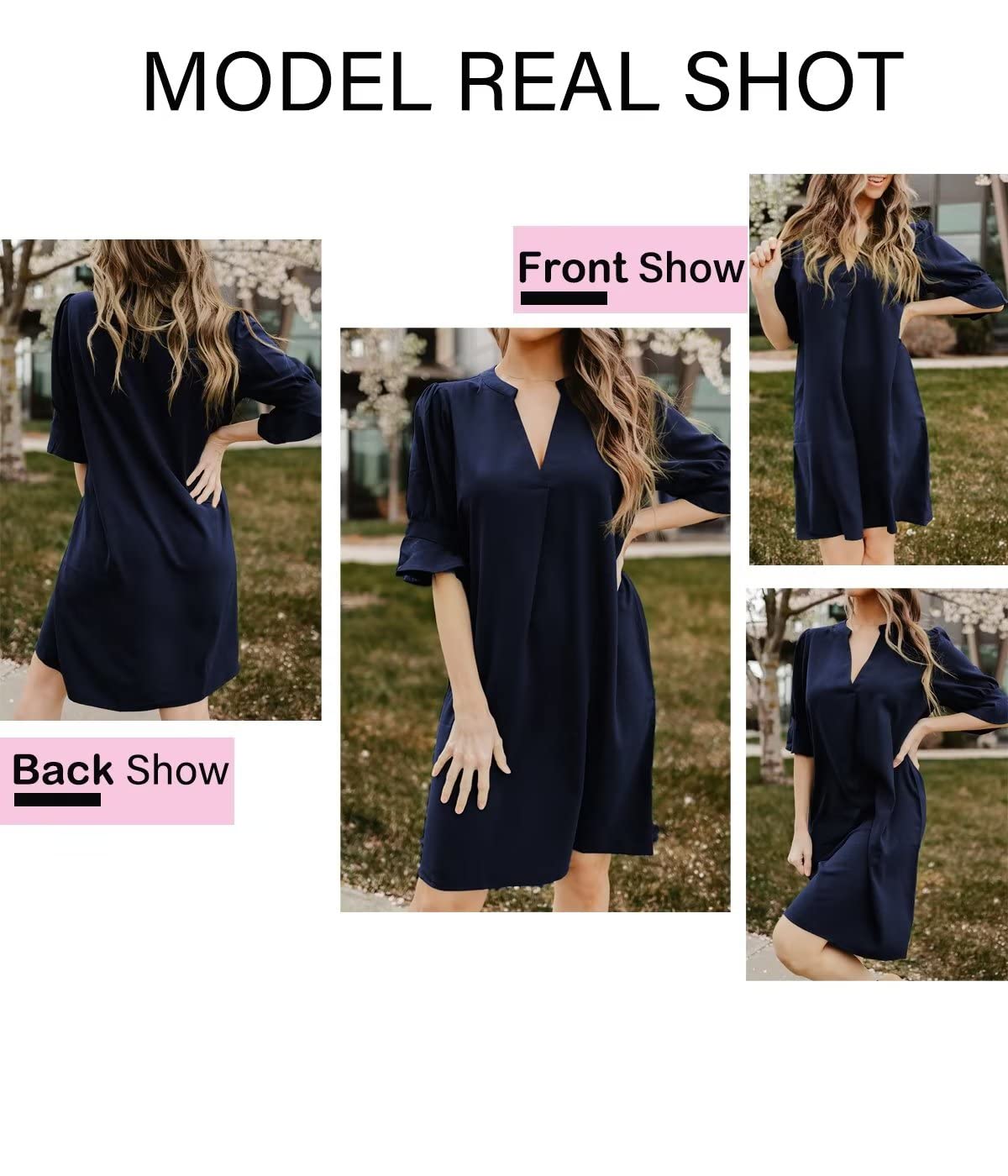 QACOHU Summer Dresses for Womens 2026 V-Neck Short Sleeve Breathable Soft Skin-Friendly Comfortable Tunic Dress Blue L