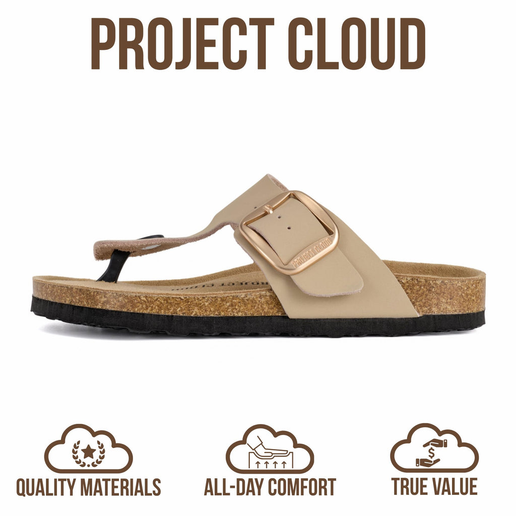 Project Cloud Genuine Leather Thong Sandals Women Water-Resistant Beach Essentials Womens Sandals - Flip Flops for Women Footwear Memory Foam Insole Womens Slides (MALAGA,BEIGLEA,7)