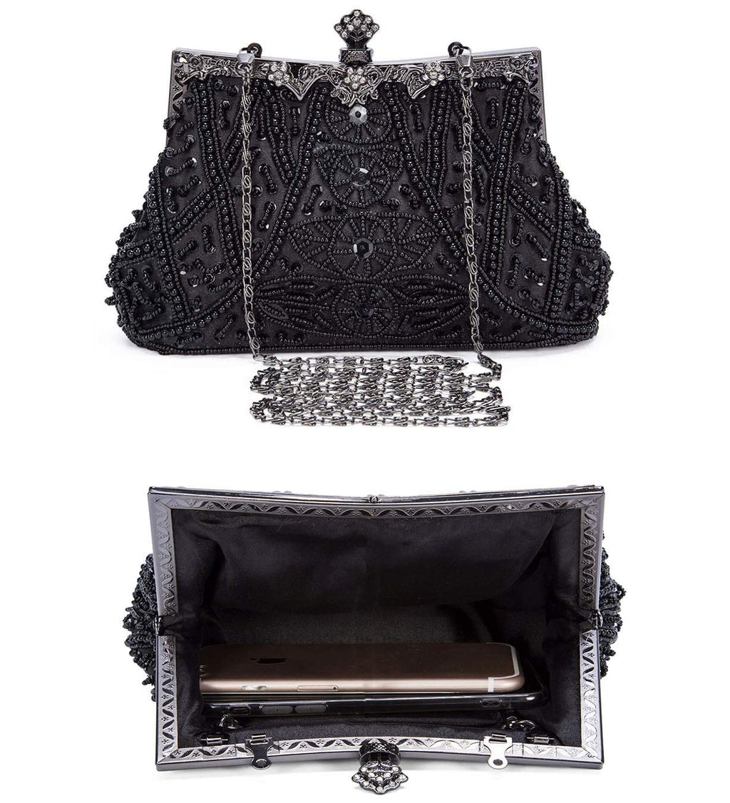 Selighting 1920s Vintage Beaded Clutch Evening Bags for Women Formal Bridal Wedding Purse Prom Cocktail Party Handbags Black Handbags