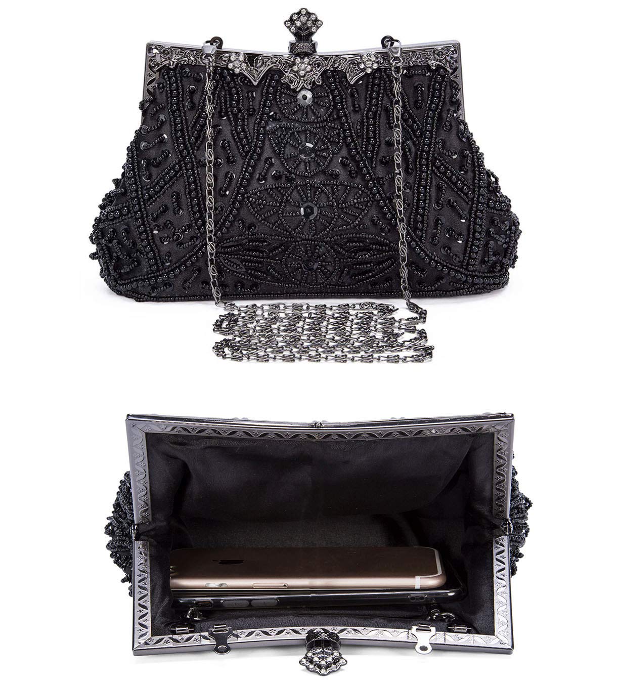 Selighting 1920s Vintage Beaded Clutch Evening Bags for Women Formal Bridal Wedding Purse Prom Cocktail Party Handbags Black Handbags