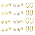 Jstyle Hypoallergenic 14K Gold Plated Flat Back Earrings for Women Men Surgical Stainless Steel Earrings for Sensitive Ears Small Stud Hoop Cartilage Earring Stack Set for Multiple Piercing Jewelry