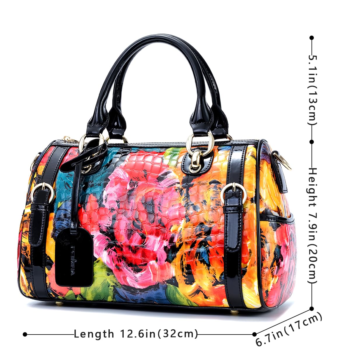 Genuine Leather Bags Flower Purses Floral Bag Tote Handbags for Women Cross Body Hobo Satchel Designer Medium Bag(Doodle)