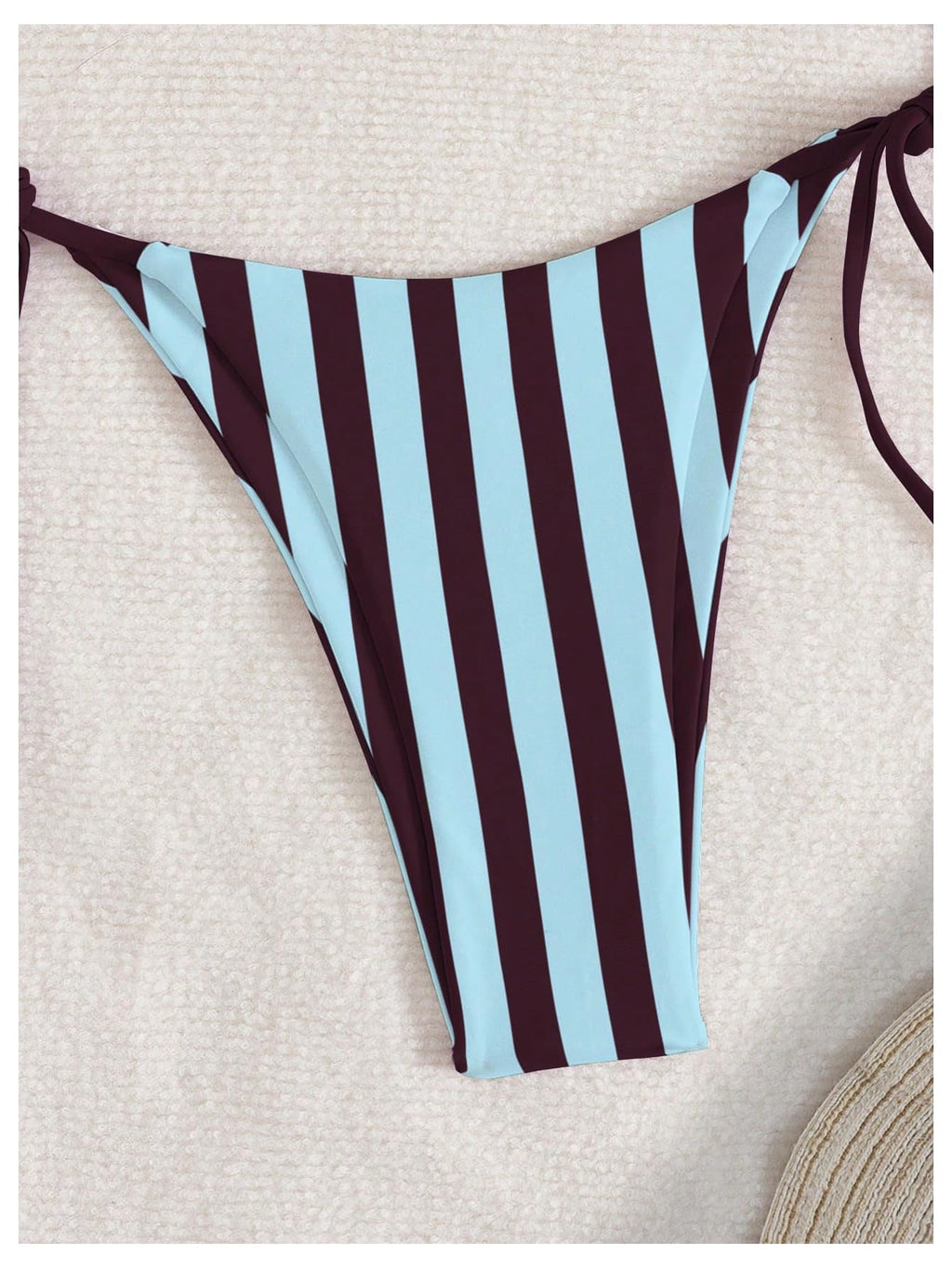 WDIRARA Women's Striped Halter Swimsuit Triangle String Bikini Sets Tie Side 2 Piece Bathing Suit Blue Small