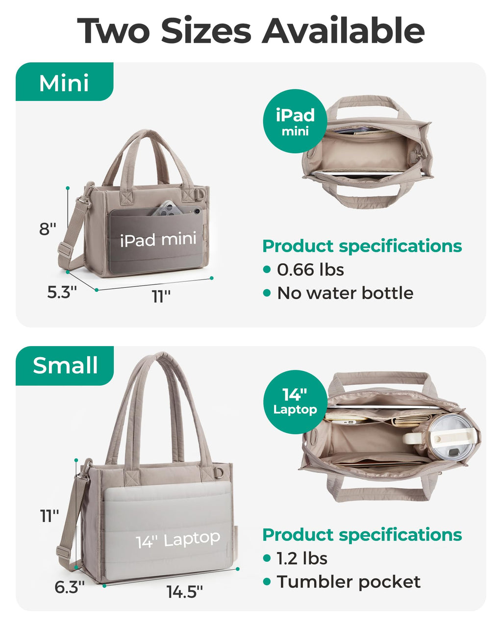 BAGSMART Mini Tote Bag for Women, Puffer Quilted Crossbody Purses, Zipper Closure for Work Travel College, Classic