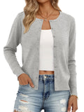 Trendy Queen Womens Cardigan Sweaters Lightweight Cropped Crew Neck Outfits Early Fall Fashion 2025 Clothing Grey Melange M