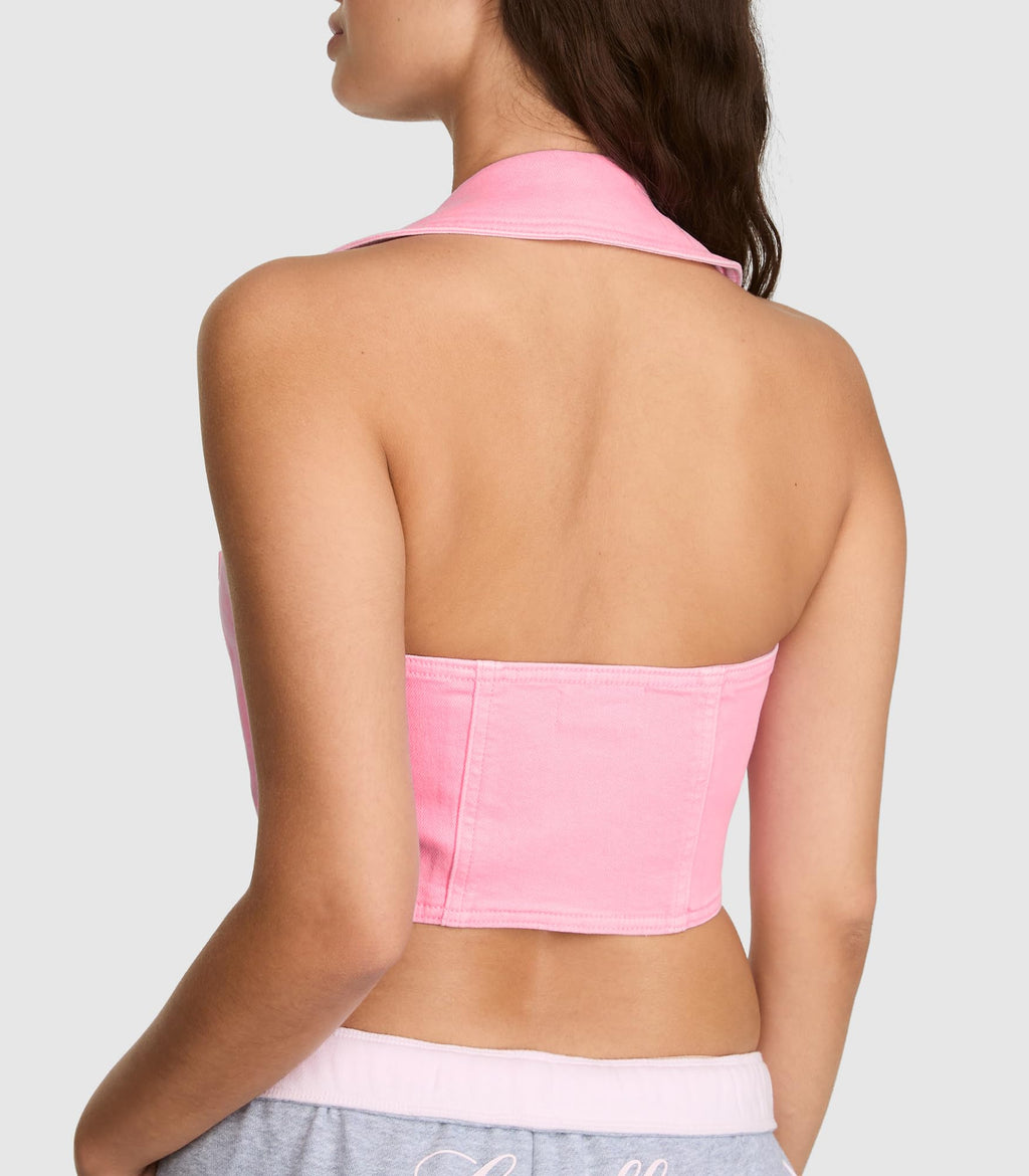 Victoria's Secret Pink | Elle Denim Halter Top, Pink Lollipop, M