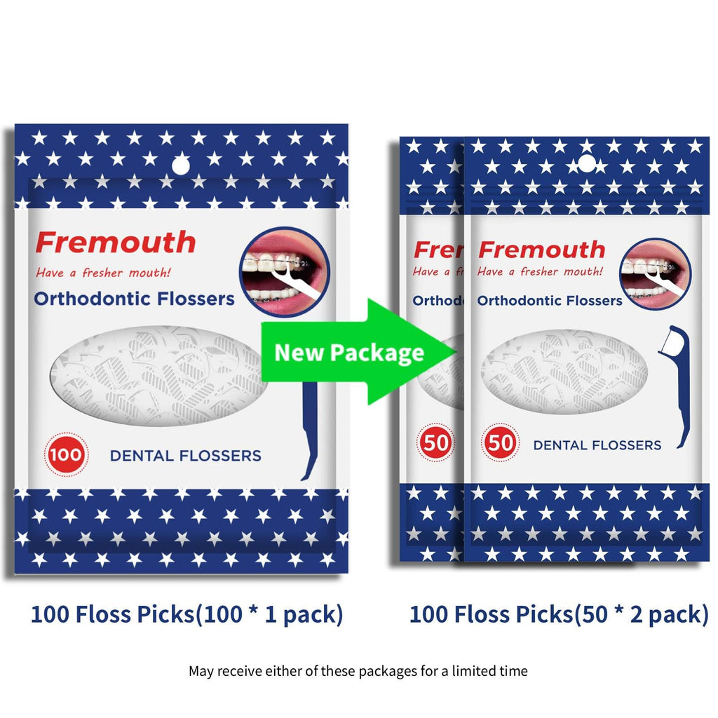 Fremouth Upgraded Orthodontic Flossers for Braces - Ortho Dental Floss Picks, 50 Count (Pack of 2)