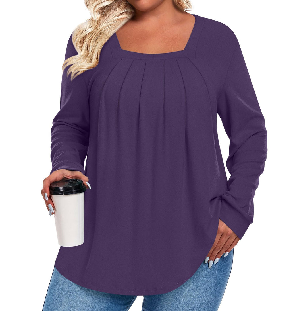 Anymeet Plus Size Tops for Women Fall Long Sleeve 2025 Winter Shirt for Leggings Purple XXXXL