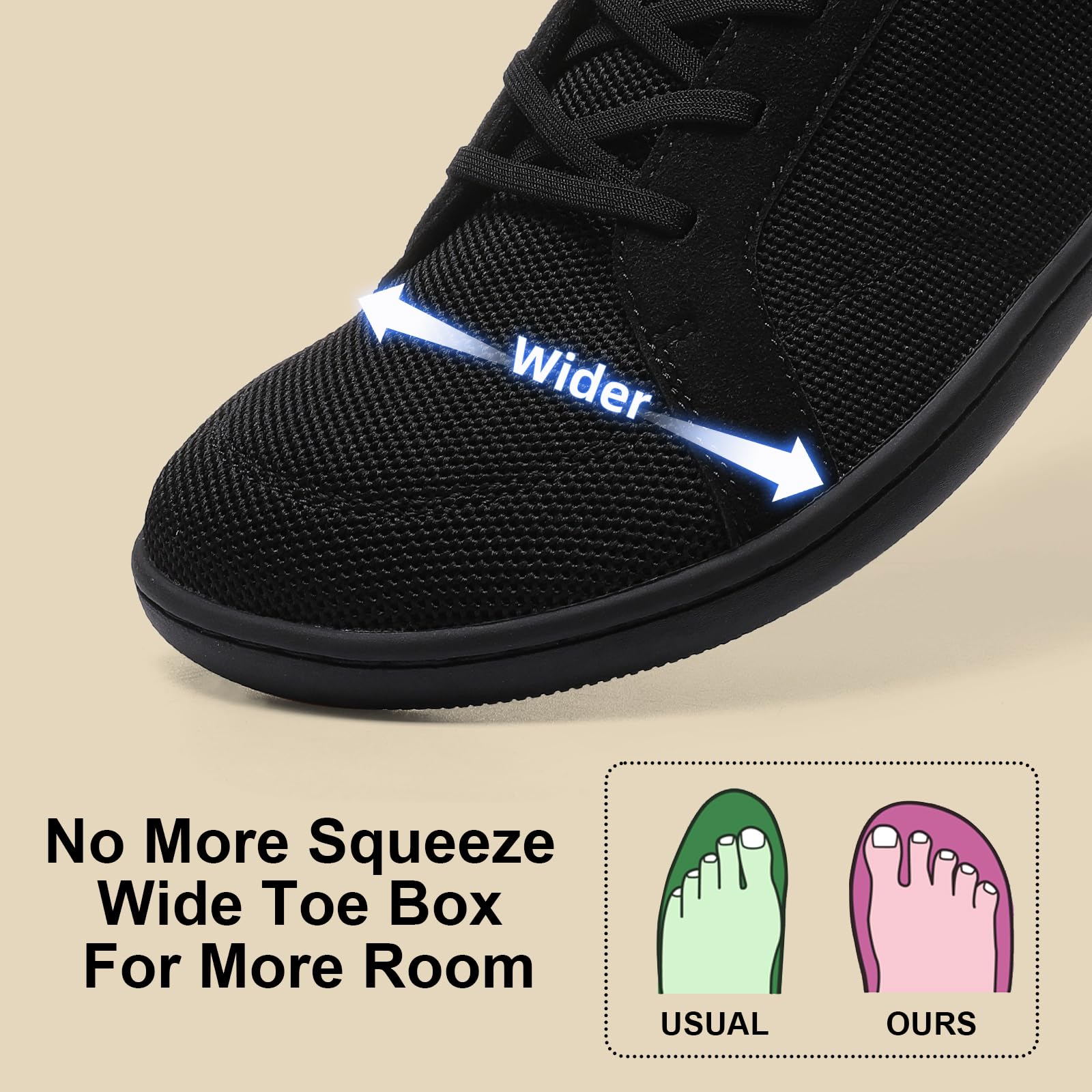 Men's Barefoot Wide Toe Box Shoes - Minimalist Barefoot Dress Shoes Sneakers Zero Drop Extra Wide Slip on Walking Shoes All Black Size 11 Wide